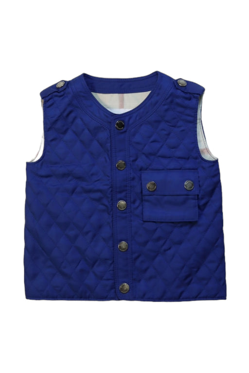 A Blue Outerwear Vests from Burberry in size 6-12M for boy. (Front View)