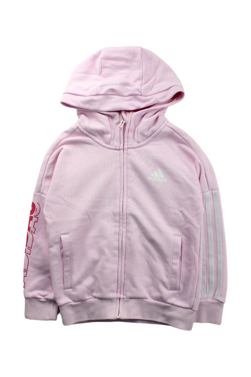 A Pink Zippered Sweatshirts from Adidas in size 5T for girl. (Front View)