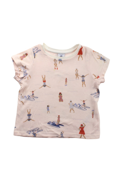 A Pink Short Sleeve T Shirts from Petit Bateau in size 3T for girl. (Front View)