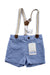 A Blue Overall Shorts from Mayoral in size 6-12M for boy. (Front View)