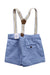 A Blue Overall Shorts from Mayoral in size 6-12M for boy. (Back View)