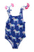 A Blue Swimsuits from Hatley in size 5T for girl. (Front View)