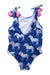 A Blue Swimsuits from Hatley in size 5T for girl. (Back View)