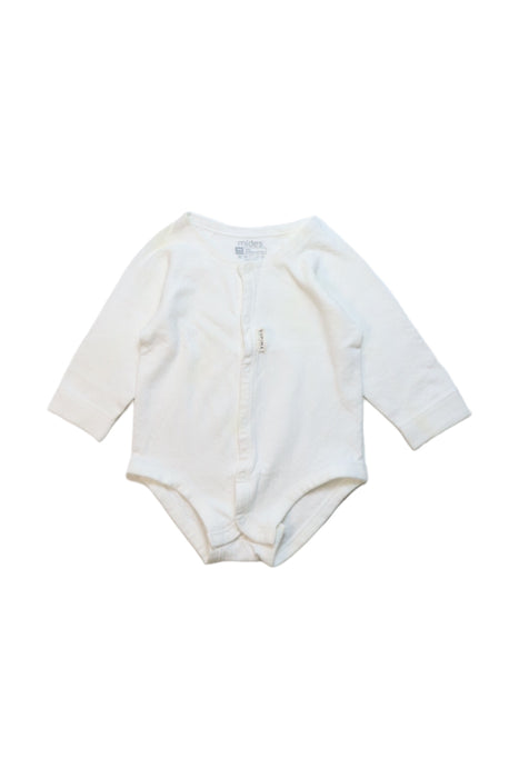 A White Long Sleeve Bodysuits from Mides in size 6-12M for neutral. (Front View)