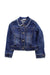 A Blue Lightweight Jackets from Monnalisa in size 6T for girl. (Front View)