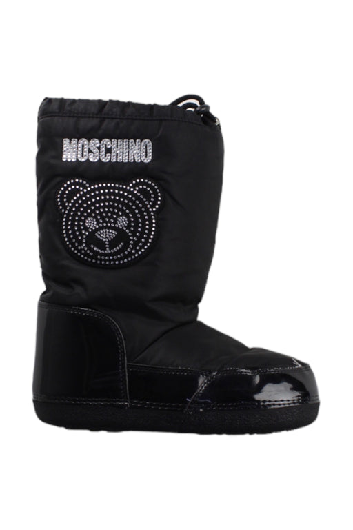 A Black Winter Boots from Moschino in size 11Y for boy. (Front View)