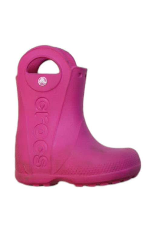 A Pink Rain Boots from Crocs in size 18-24M for girl. (Front View)