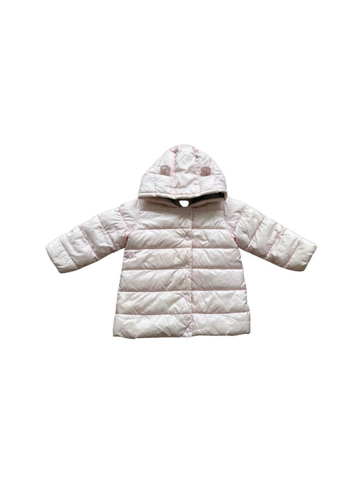 A Pink Puffer/Quilted Jackets from Petit Bateau in size 3T for girl. (Front View)