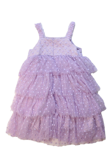 A Purple Sleeveless Dresses from Seed in size 5T for girl. (Back View)