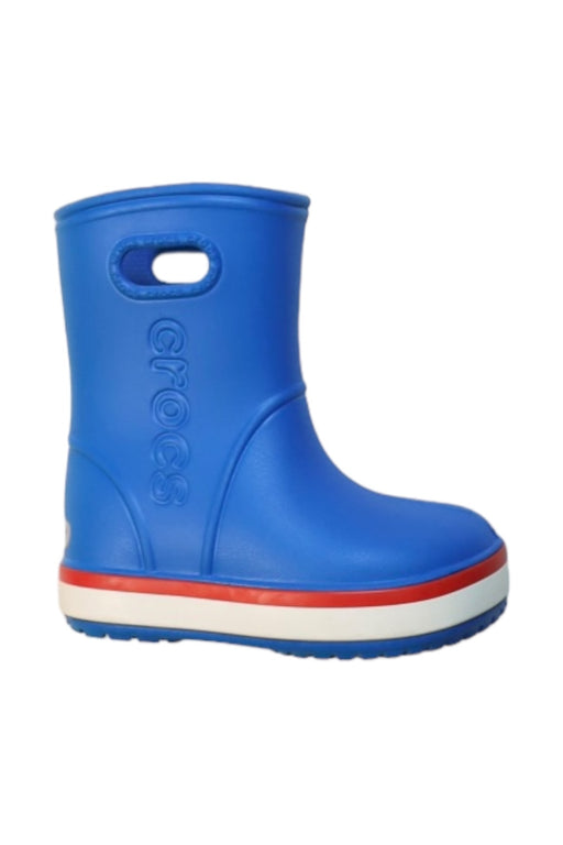 A Blue Rain Boots from Crocs in size 18-24M for boy. (Front View)