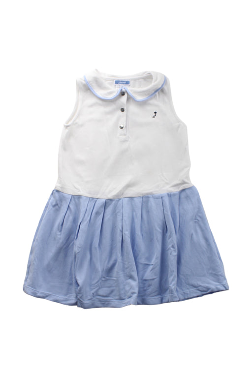 A Blue Sleeveless Dresses from Jacadi in size 5T for girl. (Front View)