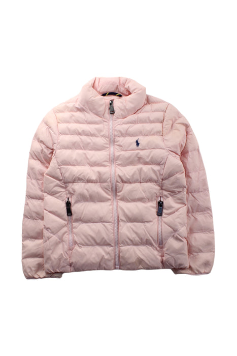 A Pink Puffer/Quilted Jackets from Polo Ralph Lauren in size 5T for girl. (Front View)