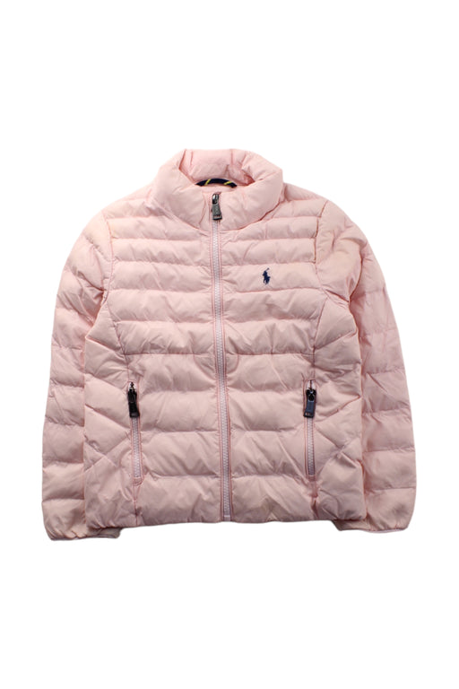 A Pink Puffer/Quilted Jackets from Polo Ralph Lauren in size 5T for girl. (Front View)