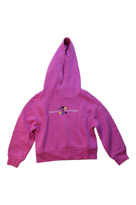 A Pink Hooded Sweatshirts from Tommy Hilfiger in size 4T for girl. (Front View)