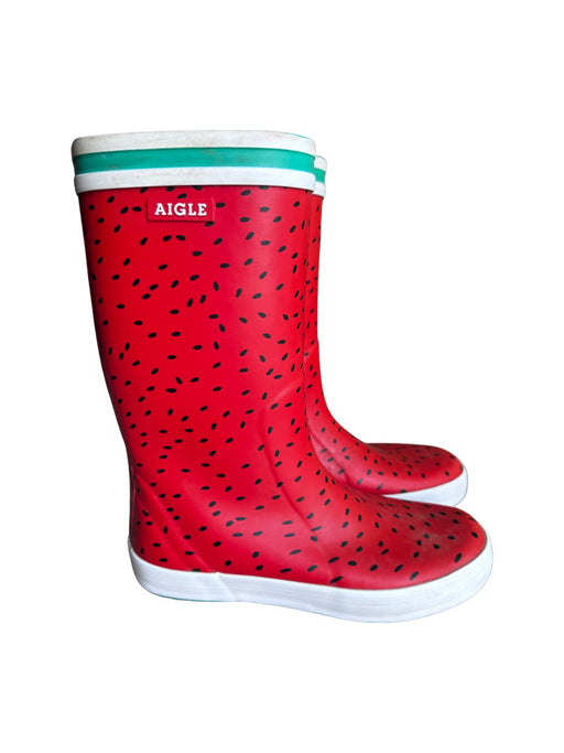 A Red Rain Boots from Aigle in size 6T for neutral. (Front View)