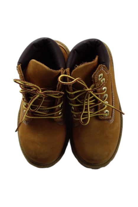 A Brown Casual Boots from Timberland in size 4T for boy. (Back View)