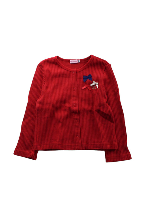 A Red Cardigans from Miki House in size 2T for girl. (Front View)