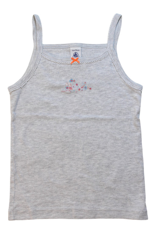 A Grey Sleeveless T Shirts from Petit Bateau in size 6T for girl. (Front View)