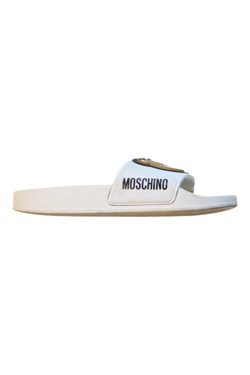 A White Slippers from Moschino in size 9Y for girl. (Front View)