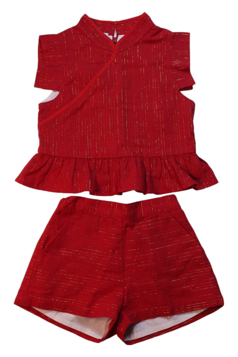 A Red Shorts Sets from Little Islanders in size 6T for girl. (Front View)