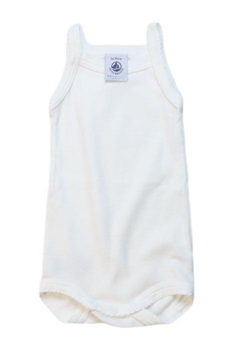 A White Sleeveless Bodysuits from Petit Bateau in size 0-3M for girl. (Front View)