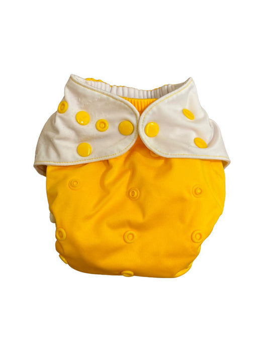 A Yellow Cloth Diapers from Just Peachy in size 6-12M for neutral. (Front View)