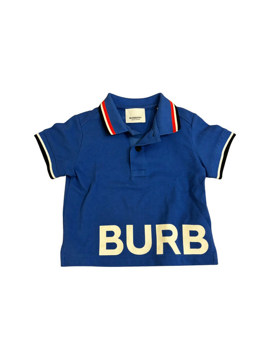 A Blue Short Sleeve Polos from Burberry in size 6-12M for boy. (Front View)