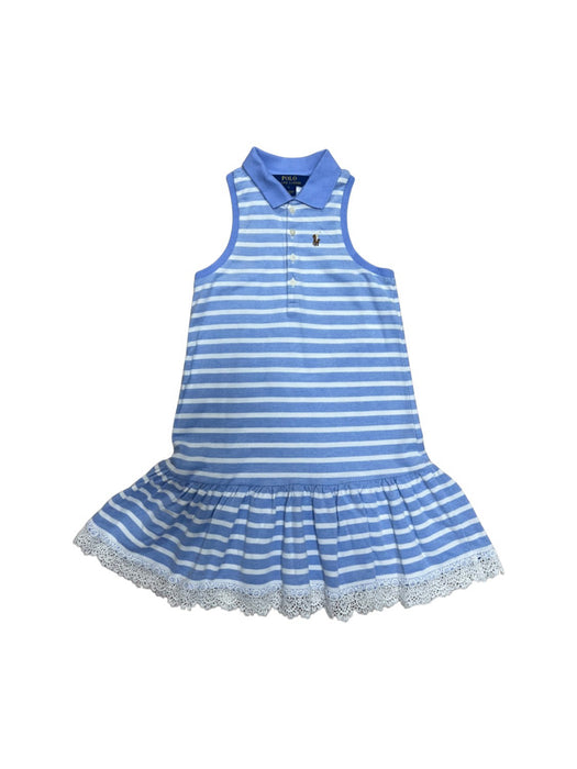 A Blue Sleeveless Dresses from Polo Ralph Lauren in size 5T for girl. (Front View)