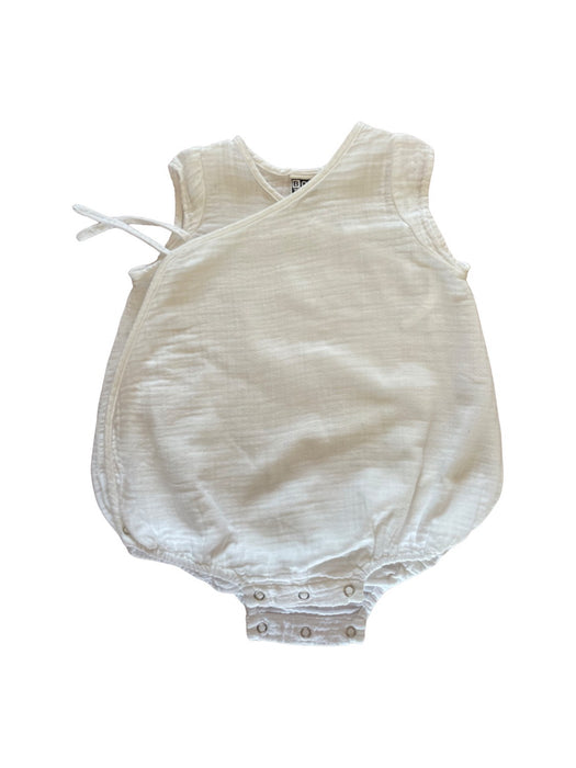 A White Sleeveless Rompers from Bonton in size 6-12M for neutral. (Front View)