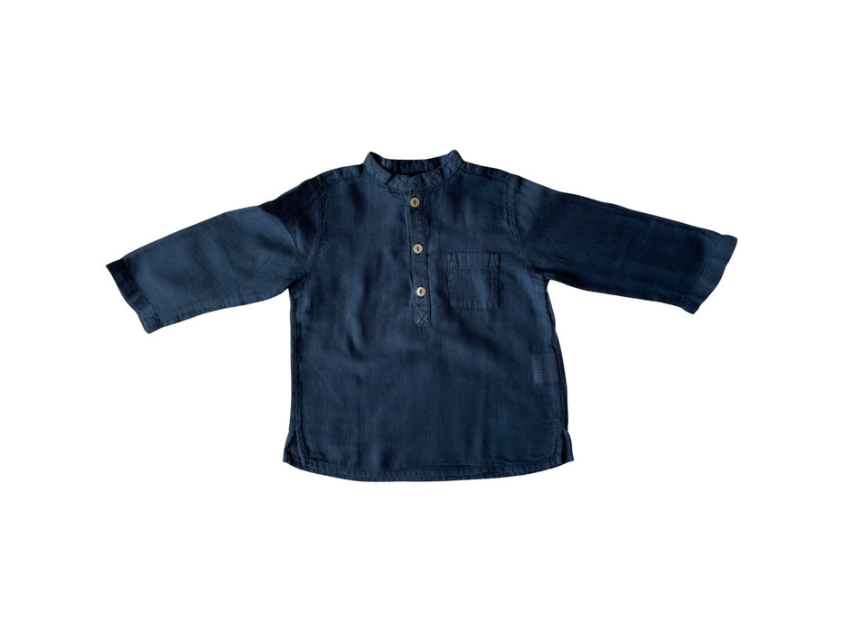A Blue Long Sleeve Shirts from Bonton in size 6-12M for neutral. (Front View)