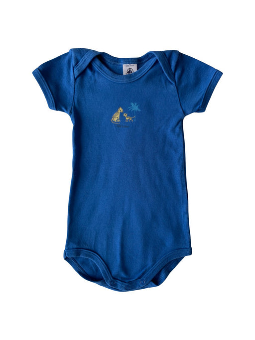 A Blue Short Sleeve Bodysuits from Petit Bateau in size 6-12M for neutral. (Front View)