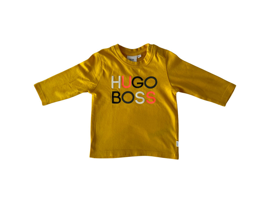 A Yellow Long Sleeve T Shirts from Boss in size 6-12M for neutral. (Front View)