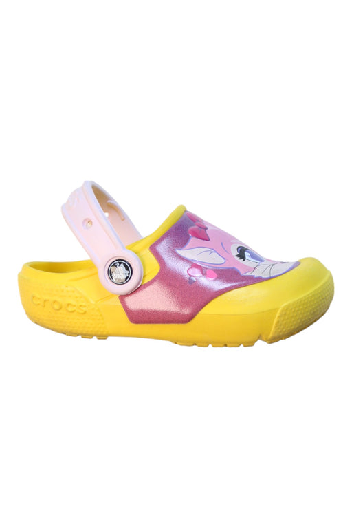 A Yellow Sandals from Crocs in size 5T for girl. (Front View)