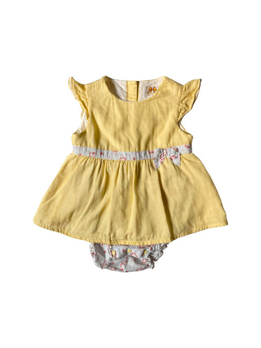 A Yellow Short Sleeve Dresses from Chickeeduck in size 12-18M for girl. (Front View)