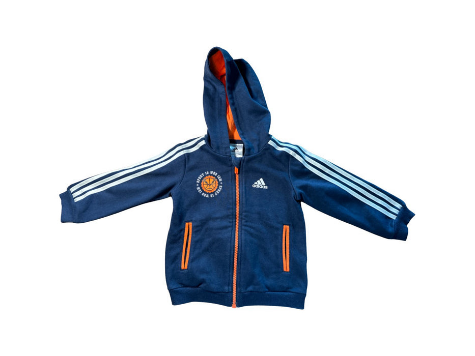 A Navy Zippered Sweatshirts from Adidas in size 12-18M for boy. (Front View)