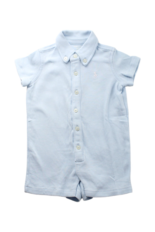 A Blue Short Sleeve Rompers from Ralph Lauren in size 0-3M for boy. (Front View)