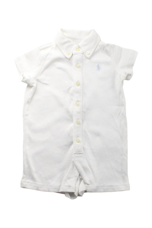 A White Short Sleeve Rompers from Ralph Lauren in size 0-3M for boy. (Front View)