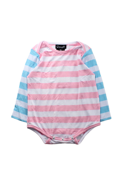 A Pink Long Sleeve Bodysuits from A for Apple in size 12-18M for girl. (Front View)