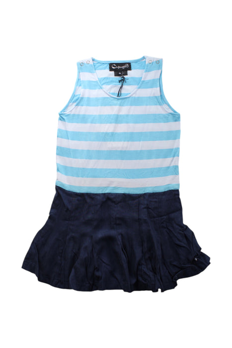 A Blue Sleeveless Dresses from A for Apple in size 6T for girl. (Front View)