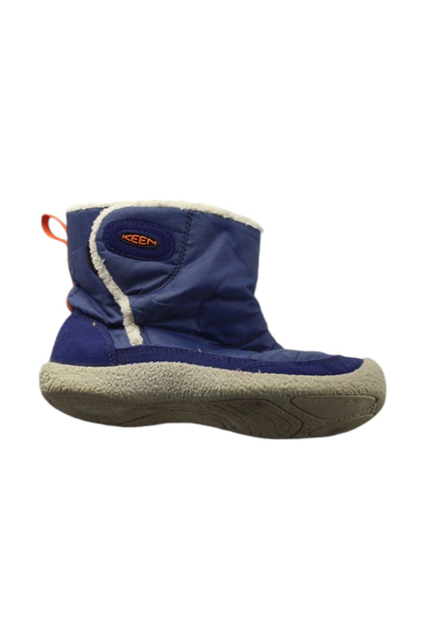 A Blue Winter Boots from Keen in size 6T for boy. (Front View)