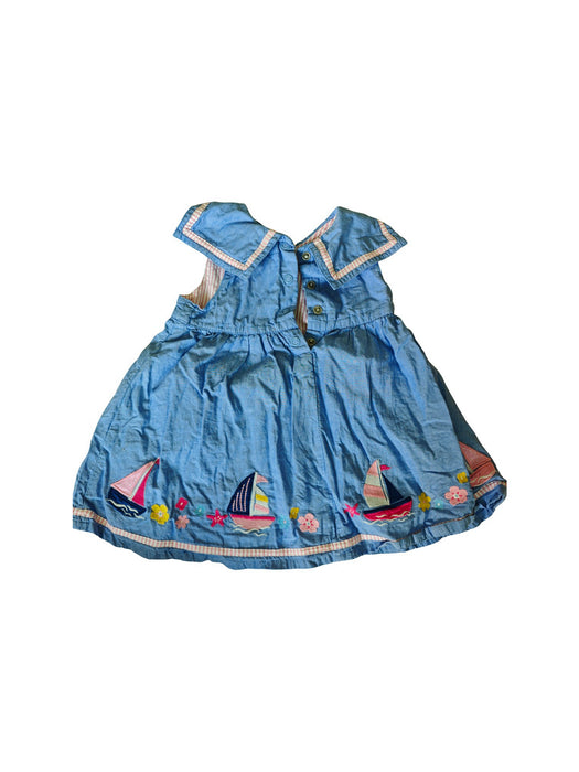 A Blue Sleeveless Dresses from Jojo Maman Bébé in size 3-6M for girl. (Back View)