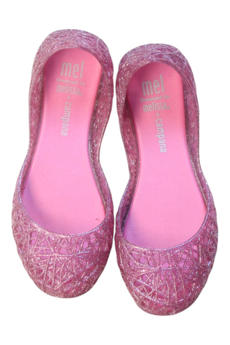 A Pink Flats from Mini Melissa in size 5T for girl. (Back View)