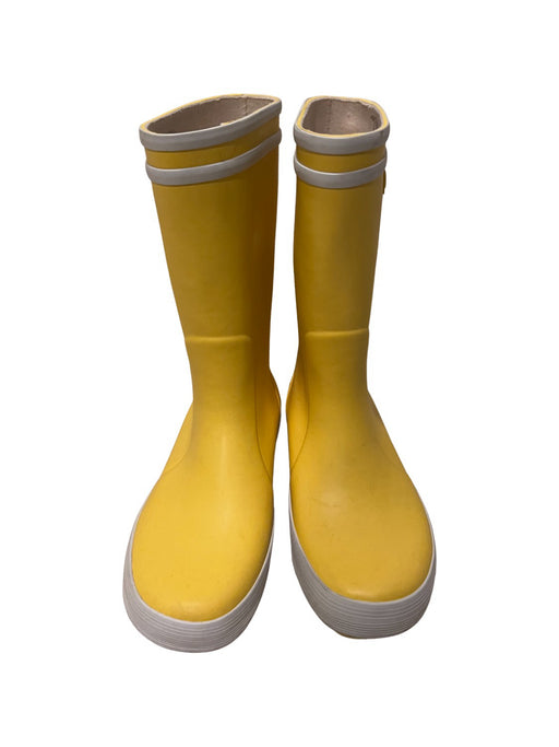 A Yellow Rain Boots from Aigle in size 6T for neutral. (Front View)