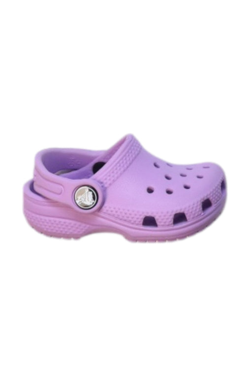 A Purple Sandals from Crocs in size 12-18M for girl. (Front View)