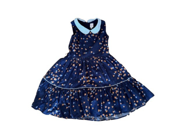 A Navy Sleeveless Dresses from Comme Maman Collection in size 6T for girl. (Front View)