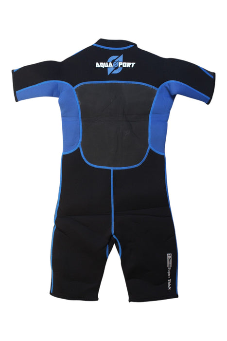 A Black Wetsuits from Aquasport in size 12Y for boy. (Back View)