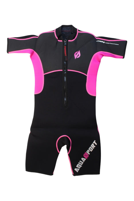 A Black Wetsuits from Aquasport in size 10Y for girl. (Front View)