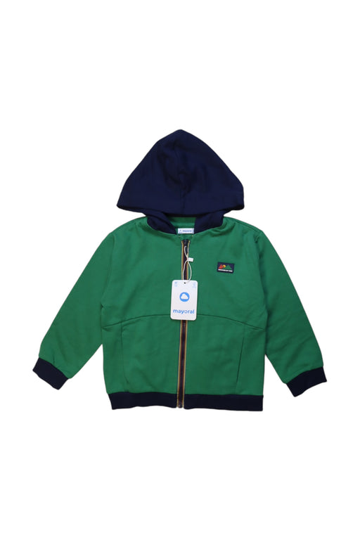 A Green Hooded Sweatshirts from Mayoral in size 4T for boy. (Front View)