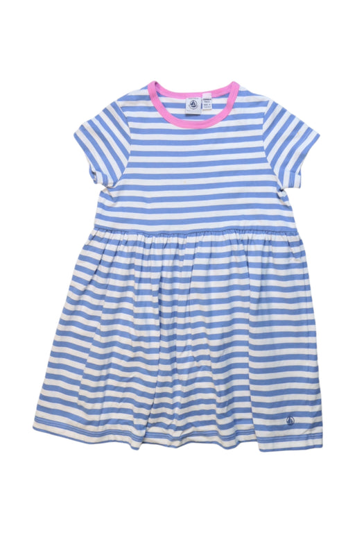 A Blue Short Sleeve Dresses from Petit Bateau in size 6T for girl. (Front View)