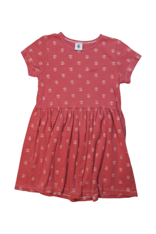 A Red Short Sleeve Dresses from Petit Bateau in size 6T for girl. (Front View)